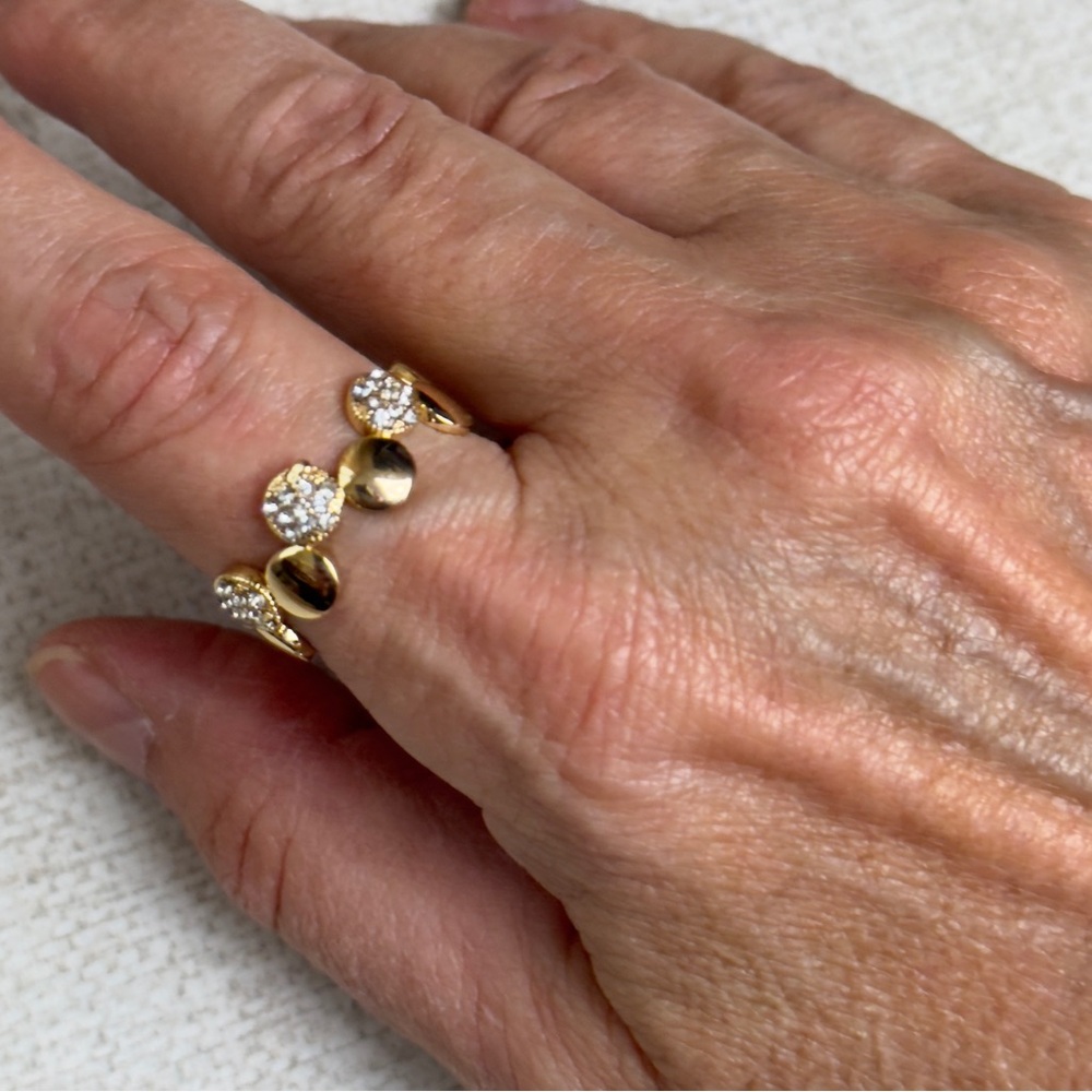 Marlyn Schiff Gold Tone Disc Pave Adjustable Ring - Picture 3 of 8
